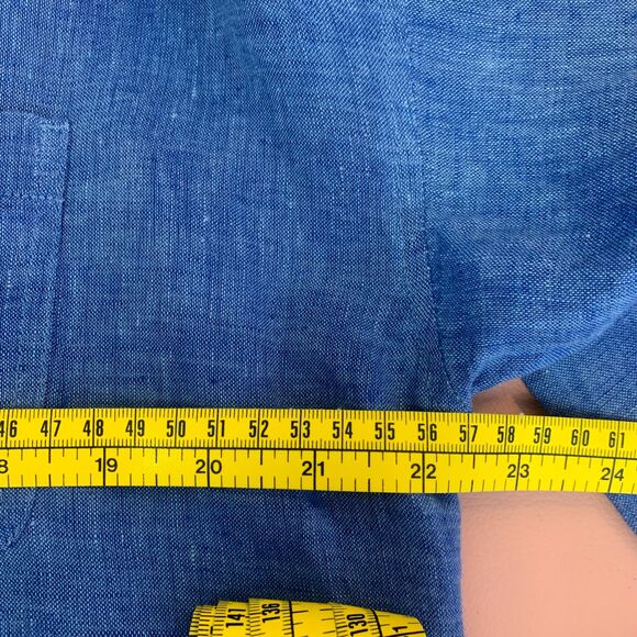 Pure Jill Linen Blue Tunic Top V-Neck Button Front Roll Tab Sleeve Relaxed Fit M - Picture 8 of 11